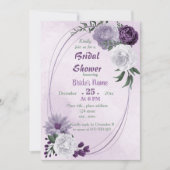 紫と白のフローラ幾何学的ブライダルシャワー 招待状 (正面)