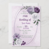 紫と白のフローラ幾何学誕生日パーティー 招待状 (正面)