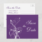 紫と白のフローラ日付のポストカードを保存 案内ポストカード (正面/裏面)