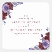 紫と白のフローラ水色結婚の スクエアシール (正面)