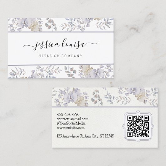 紫と白のフローラ水色 名刺 (正面/裏面)