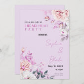 紫と白のフローラ紫婚約パーティ 招待状 (正面/裏面)
