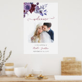 紫と白のフローラ結婚のウェルカムフォトサイン ポスター (キッチン)