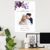 紫と白のフローラ結婚のウェルカムフォトサイン ポスター (ホームオフィス)