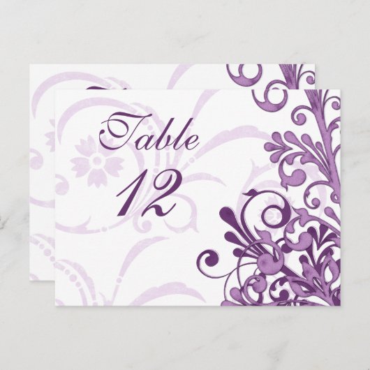 紫と白のフローラ結婚のテーブルカード ポストカード (正面/裏面)