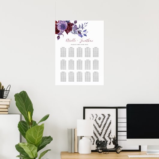 紫と白のフローラ結婚の座席表 ポスター (ホームオフィス)