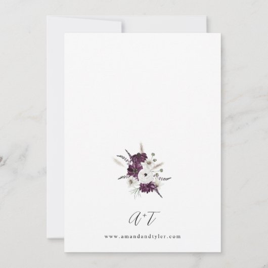 紫と白のフローラ結婚のV2 招待状 (裏面)