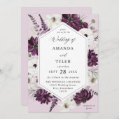 紫と白のフローラ結婚ズ – ラベンダー 招待状 (正面/裏面)