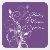 紫と白のフローラ結婚式の引き出物シール2 スクエアシール (正面)