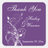 紫と白のフローラ結婚式の引き出物シール スクエアシール (正面)