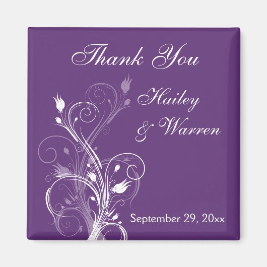 紫と白のフローラ結婚式の引き出物磁石 マグネット (正面)