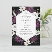 紫と白のフローラ結婚 – 黒V2 招待状 (スタンド正面)