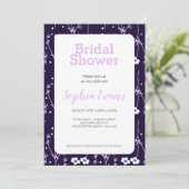 紫と白のフローラ縁ど白ブライダルシャワー 招待状 (スタンド正面)
