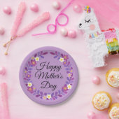 紫と白のフローラ葉と母の日 ペーパープレート (パーティー)