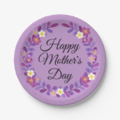 紫と白のフローラ葉と母の日 ペーパープレート (正面)
