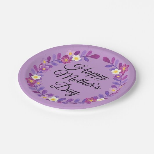 紫と白のフローラ葉と母の日 ペーパープレート (アングル)