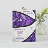 紫と白のボーホー スポーツ女子 バスケットボールパーティー 招待状 (スタンド正面)