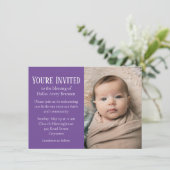 紫と白のポルカドット写真ベビー賛美のInv 招待状 (スタンド正面)