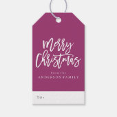 紫と白のメリークリスマススクリプトの休日 ギフトタグ (正面)