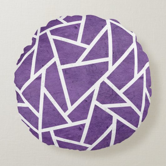 紫と白のモザイク模様 ラウンドクッション (正面)