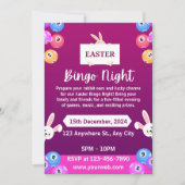 紫と白のモダンなイースタービンゴナイトの招待状 招待状 (正面)