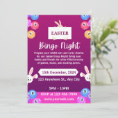 紫と白のモダンなイースタービンゴナイトの招待状 招待状 (スタンド正面)