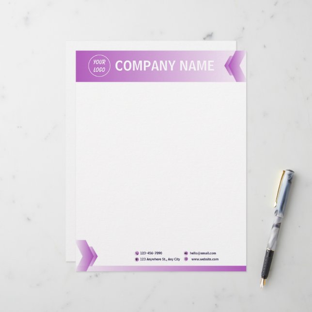 紫と白のモダンプロフェッショナル レターヘッド (正面/裏面インサイチュ)