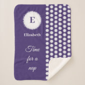 紫と白のモノグラムの時間の昼寝 シェルパブランケット (正面)