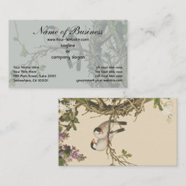 紫と白のライラックと鳥の中国のアンティーク 名刺