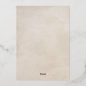 紫と白のラヌンキュラスとバラ結婚金ゴールド 箔招待状 (裏面)