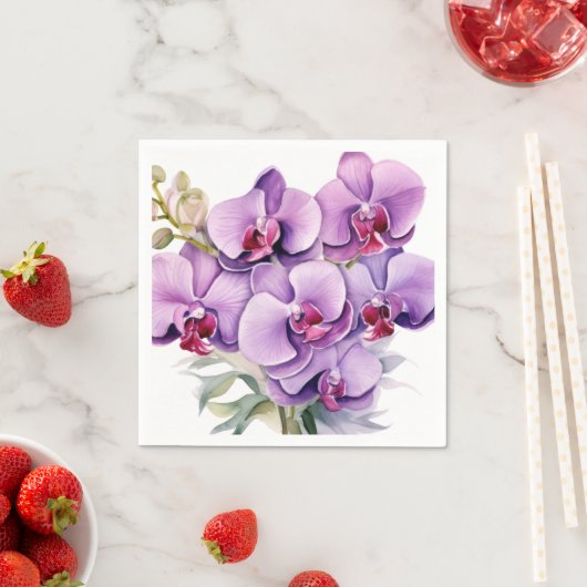 紫と白のラン結婚ス スタンダードカクテルナプキン (インサイチュ)