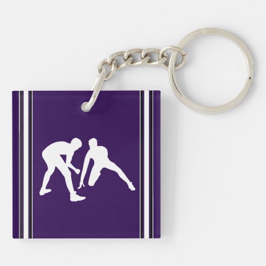 紫と白のレスリングのキーチェパーソナライズされたーン キーホルダー (裏面)