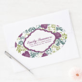 紫と白のレトロスタイルバラパターンモノグラム 楕円形シール (封筒)