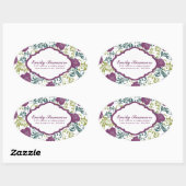 紫と白のレトロスタイルバラパターンモノグラム 楕円形シール (シート)