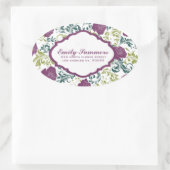 紫と白のレトロスタイルバラパターンモノグラム 楕円形シール (バッグ)