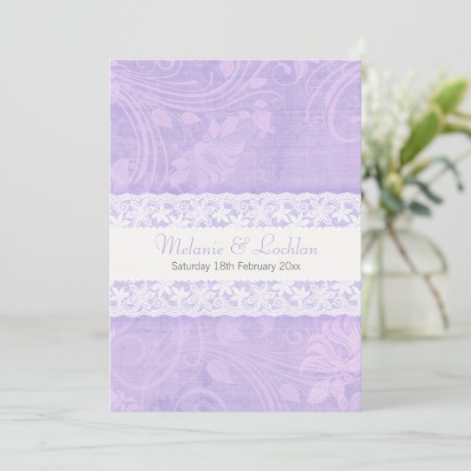 紫と白のレースフォーマル結婚式招待状 招待状 (スタンド正面)
