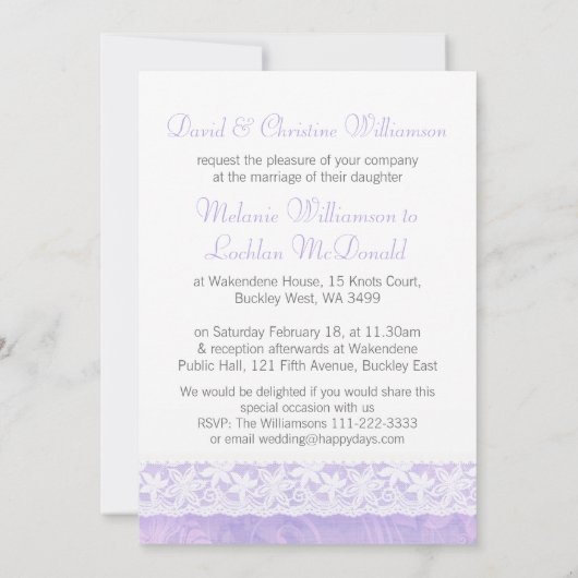紫と白のレースフォーマル結婚式招待状 招待状 (裏面)