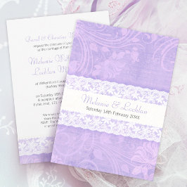 紫と白のレースフォーマル結婚式招待状 招待状
