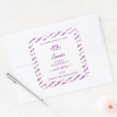 紫と白のワードクラウド製品ラベルのハート スクエアシール (封筒)