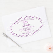 紫と白のワードクラウド製品ラベルのハート 楕円形シール (封筒)