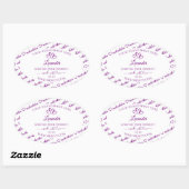 紫と白のワードクラウド製品ラベルのハート 楕円形シール (シート)