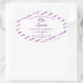 紫と白のワードクラウド製品ラベルのハート 楕円形シール (バッグ)