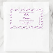 紫と白のワードクラウド製品ラベルのハート 長方形シール (バッグ)