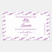 紫と白のワードクラウド製品ラベルのハート 長方形シール (正面)