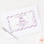 紫と白のワードクラウド製品ラベルのハート 長方形シール (封筒)