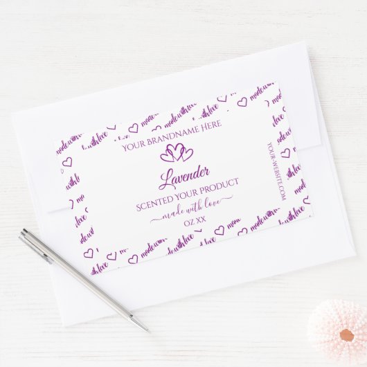 紫と白のワードクラウド製品ラベルのハート 長方形シール (封筒)