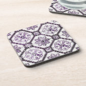 紫と白のヴィンテージタイル コースター (左側)