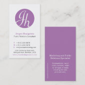 紫と白の丸のイニシャルの名モダン刺 名刺 (正面/裏面)