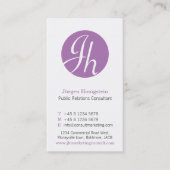 紫と白の丸のイニシャルの名モダン刺 名刺 (正面)