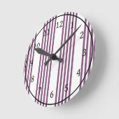 紫と白の五ストライプ色 ラウンド壁時計 (傾斜)